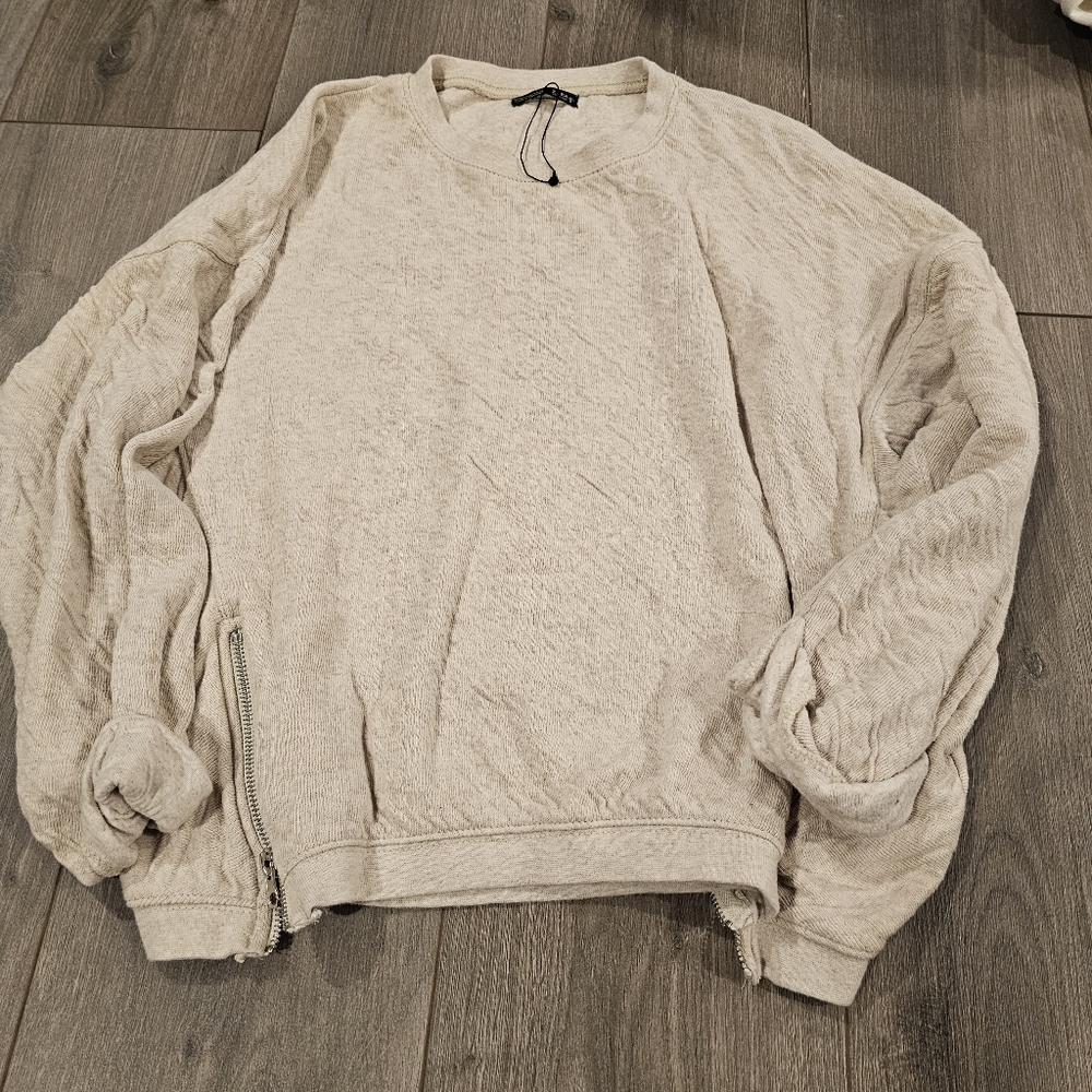 Zara beige loose fitting oversized ruched sweater